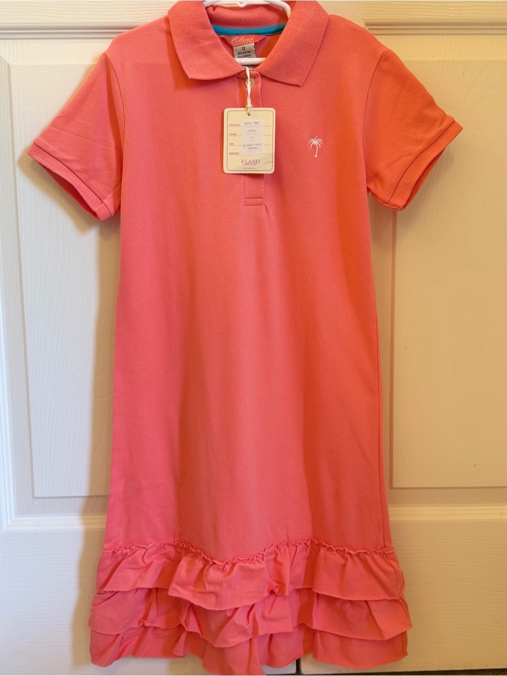NWT Eland Girls' Coral Polo Ruffle Hem Dress size 12